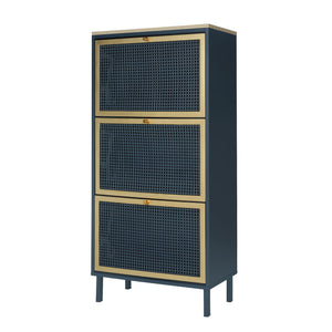 Modern Rattan 3 Door Shoe Rack Cabinet for Entryway