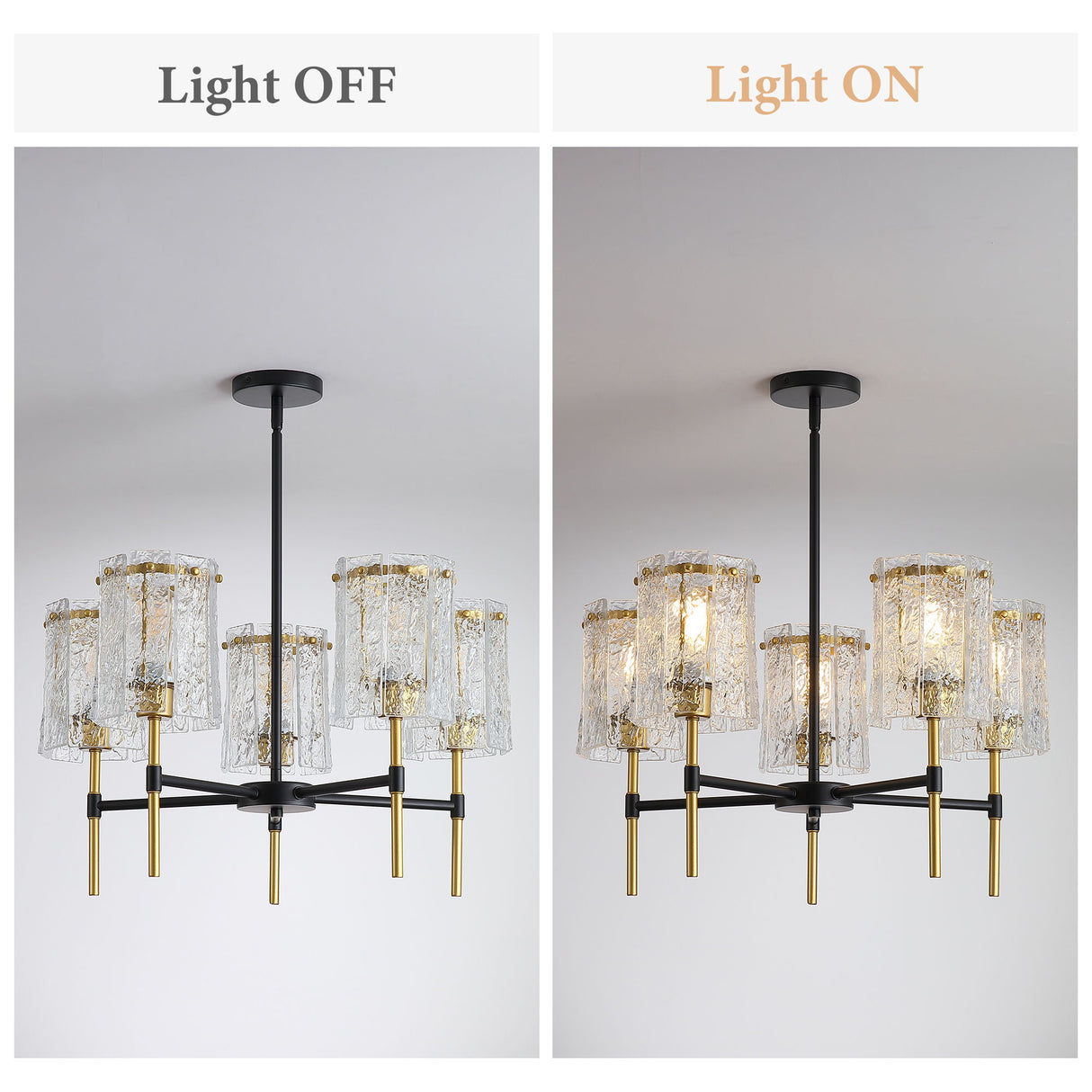 5 Light Chandelier, Textured Glass Pendant Light, (Not Including The Bulb) For Living Room - Black / Gold