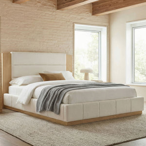 Modern Upholstered Platform Bed With Extended Headboard