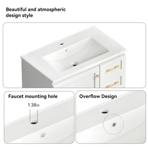 30" White Bathroom Vanity with Abundant Storage