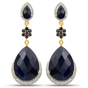 30.04 Carat Dyed Sapphire, Blue Sapphire and White Topaz .925 Sterling Silver Earrings