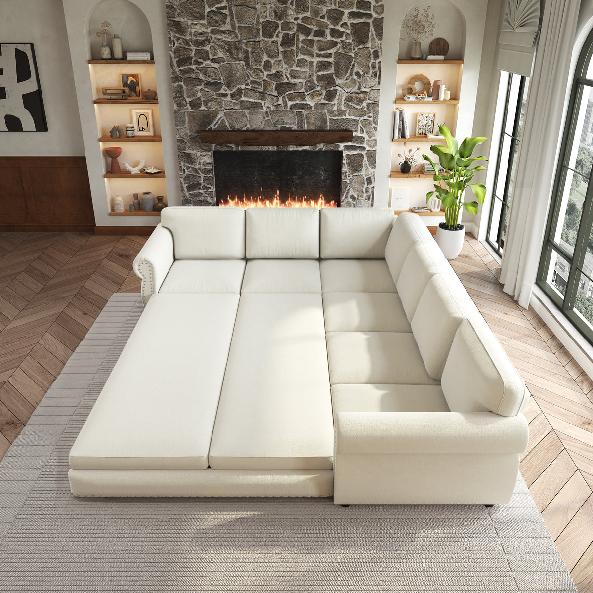 118" L-Shaped Convertible Sofa Bed