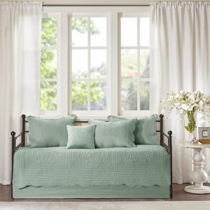 6 Piece Reversible Scalloped Edge Daybed Cover Set - Seafoam