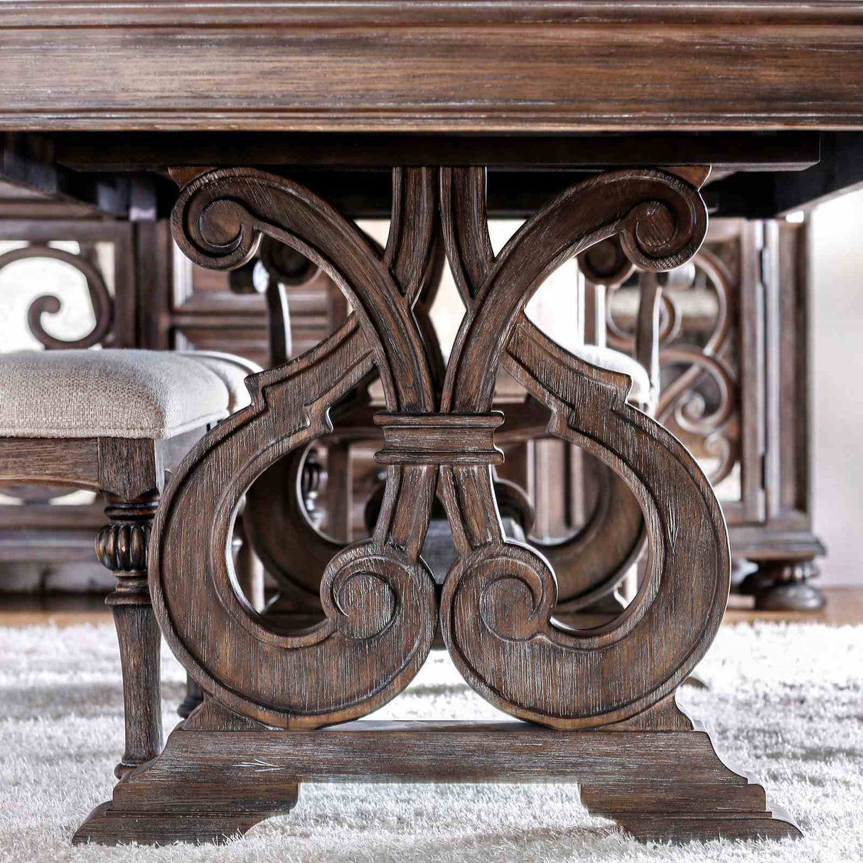 Dining Table With Expandable Leaf And Trestle Base Dining Room - Natural / Rustic