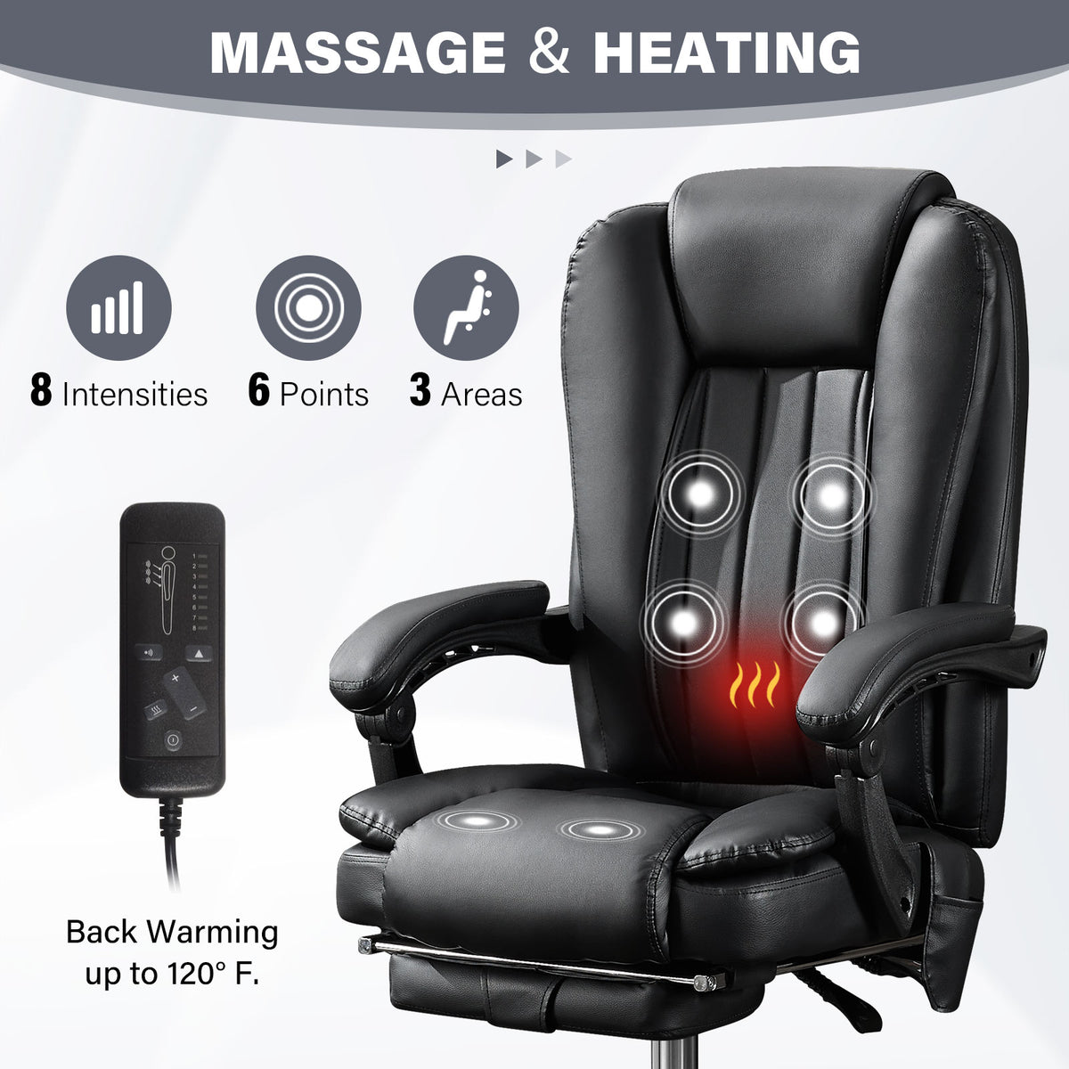 Massage Office Chair with Heat and 6 Vibration Points - Black Leather