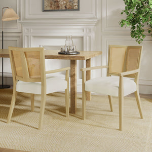 Mid Century Modern Arm Dining Chairs With Rattan Backrest - Best Buy Furniture