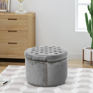 Elegant Round Ottoman Footstool With Studded Rim - Best Buy Furniture
