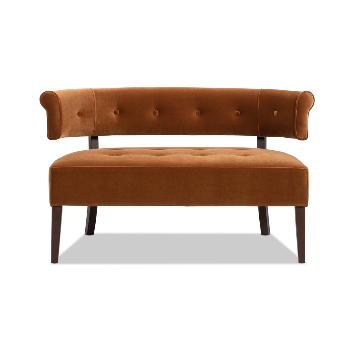 Jared Roll Arm Tufted Bench Settee, Burnt