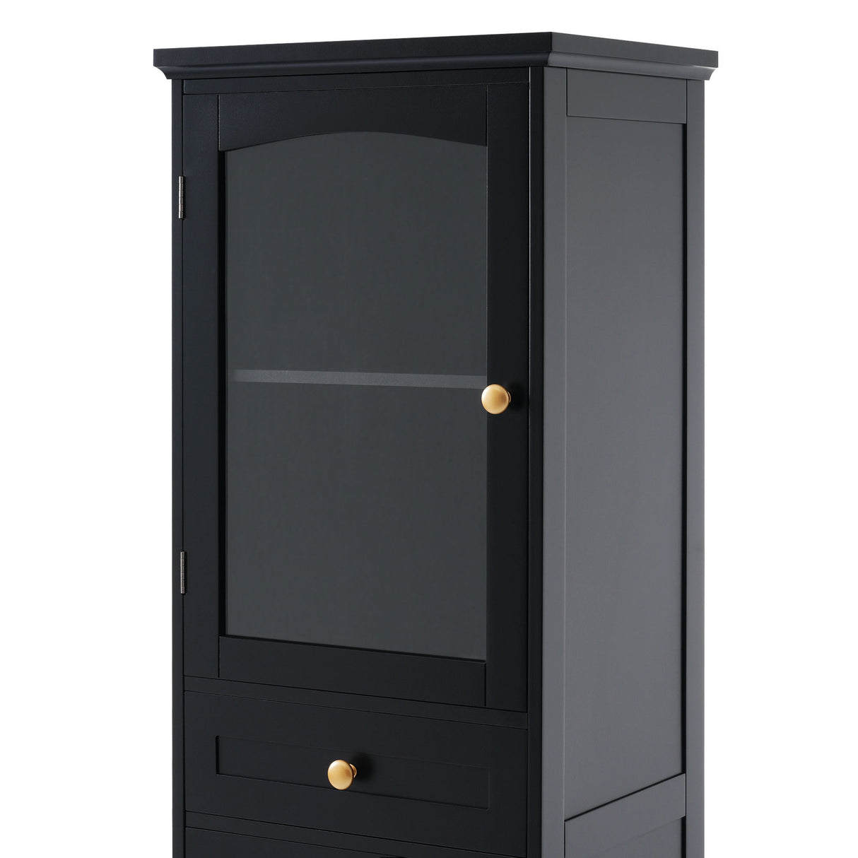 Tall Bathroom Storage Cabinet With Glass Doors, Free-Standing, Two Drawers, And Adjustable Shelves, Board, Painted Perfect For Displaying Your Favorite Items