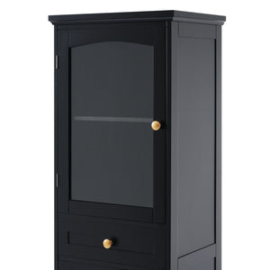 Tall Bathroom Storage Cabinet With Glass Doors, Free-Standing, Two Drawers, And Adjustable Shelves, Board, Painted Perfect For Displaying Your Favorite Items