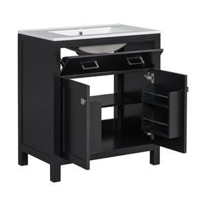 Bathroom Vanity With Ceramic Sink, Modern Single Bathroom Cabinet With 2 Doors And A Shelf, Soft Close Doors
