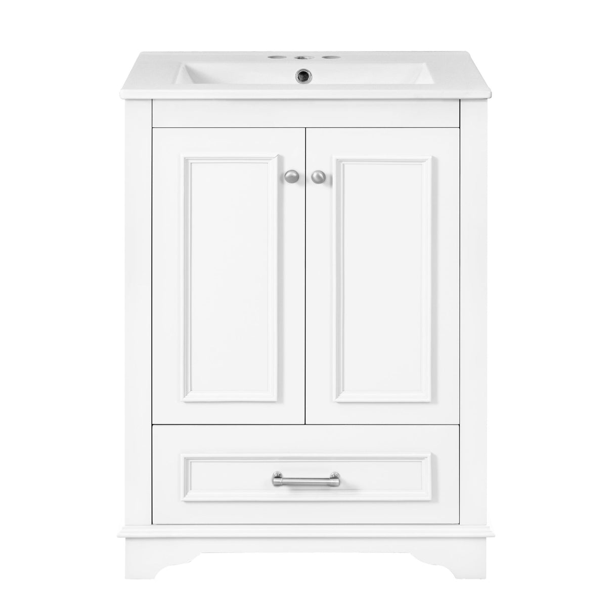 Bathroom Vanity With Ceramic Sink Combo, Modern Freestanding Storage Cabinet With Silver Handles