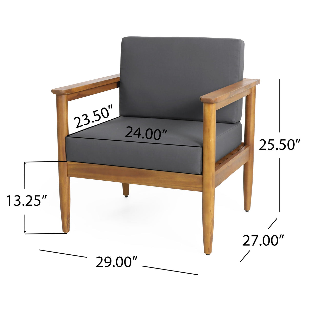 Outdoor Club Chair, Patio Chair With Teak Acacia Wood Frame - Dark Gray - Best Buy Furniture
