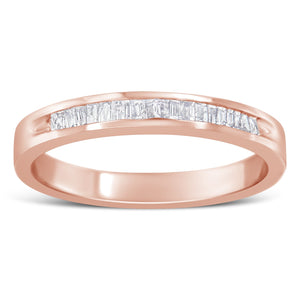 10K Rose Gold over .925 Sterling Silver 1/5 Cttw Diamond Channel-Set Stackable Band Ring (H-I Color, I1-I2 Clarity) - Size 6 3/4