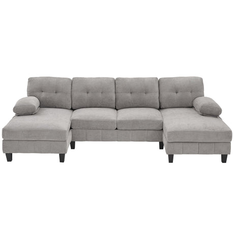 U-Shaped Sectional Sofa 103.5" Fabric Couch With Dual Chaise Lounges, Storage Pockets, Armrest Pillows