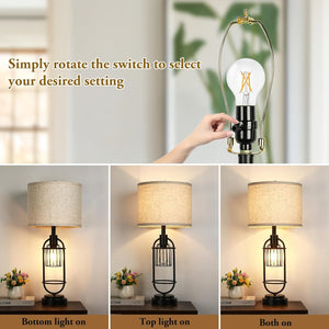 Farmhouse Table Lamps Set of 2, 29" Tall, USB, 2-Light Bedside Lamps, E26