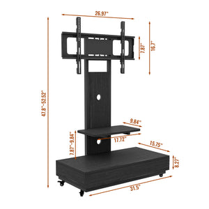 Mobile TV Cart With Push Pull Drawer, Lockable Wheels