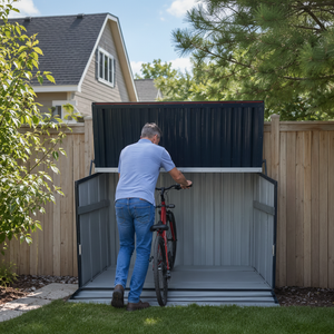 Outdoor Galvanated Steel Storage Shed with Flip Top and Foldable Front Door