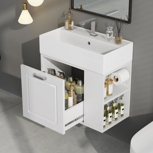 Modern Wall Mounted Bathroom Vanity With Sink, Soft Close Drawer, Adjustable Shelf, Toilet Paper Holder - Best Buy Furniture