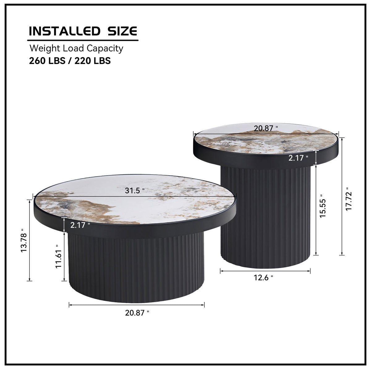 Set of 2 Coffee Tables with Sintered Stone Tabletops