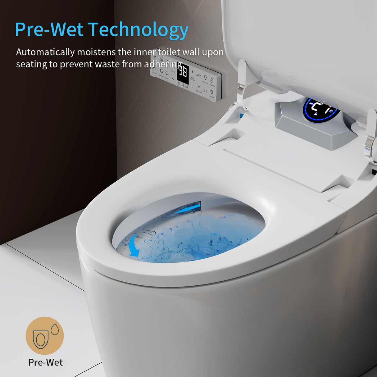 Smart Toilet Bidet Combo with Foot Sensor and Remote Control