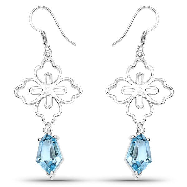 12.14 Carat Genuine Swiss Blue Topaz .925 Sterling Silver Earrings