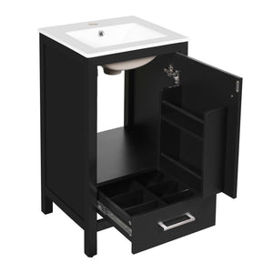 Bathroom Vanity With Ceramic Sink, Soft Close Drawers, Door Organizer, Divider Drawer, Adjustable Foot Pads