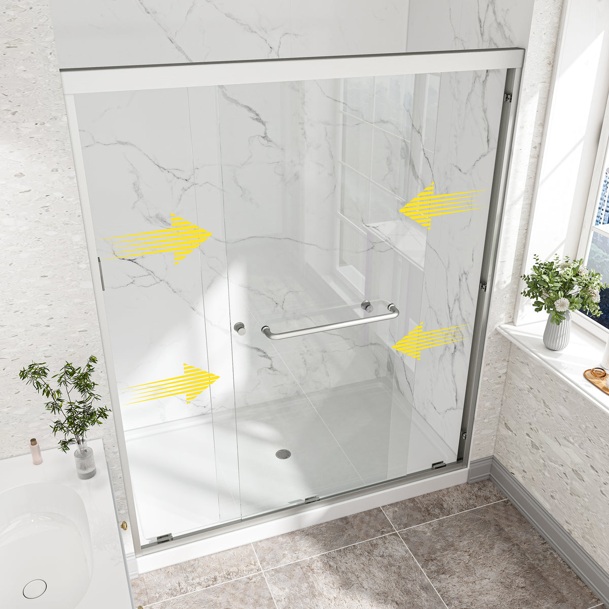 Brushed Nickel Reversible Installation Double Bypass Sliding Shower Door