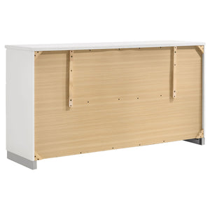 Escalon - 4 Piece Bedroom Set With Paneled Headboard Accents Upholstered - Glossy White