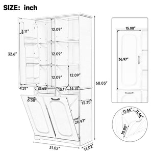Freestanding Tall Storage Cabinet with 2 Tilt-Out Hampers