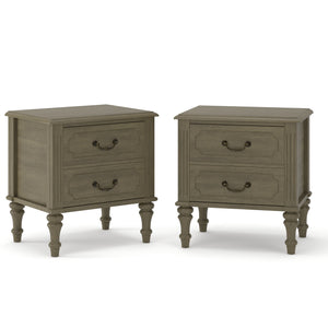 Fluted Nightstand 2-Piece Set, 21-Inch, Mid Century Modern Solid Wood, Antique Bronze