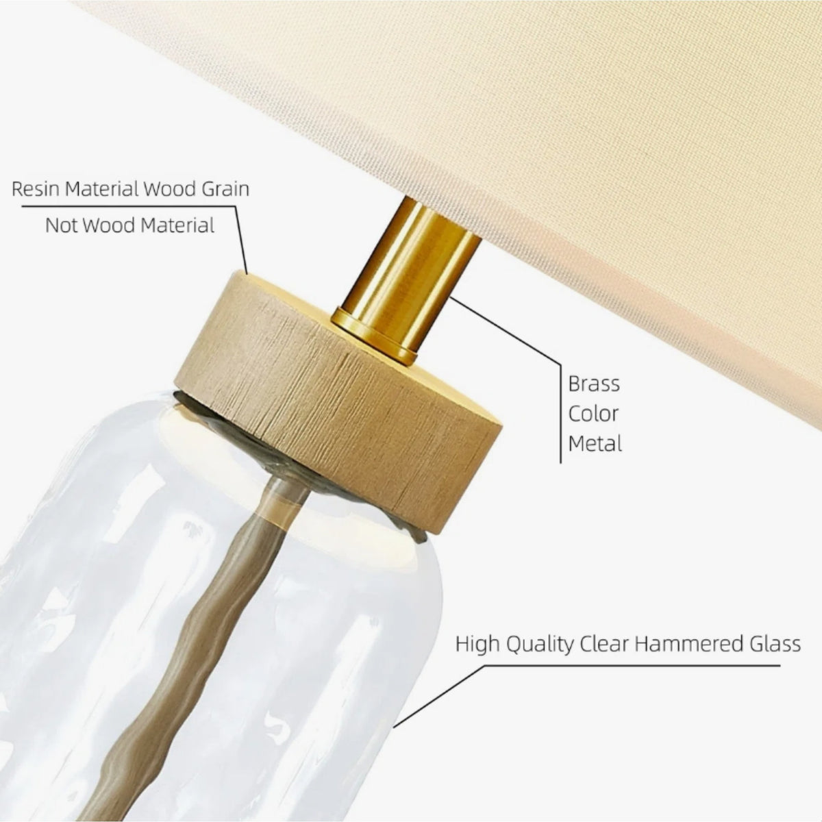 Bohemian Dimmable Table Lamp, 23.5-Inch, Clear Glass, Wood-Grain Base