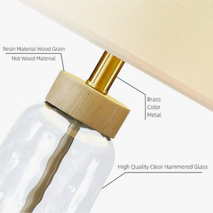 Bohemian Dimmable Table Lamp, 23.5-Inch, Clear Glass, Wood-Grain Base