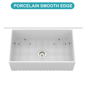 Apron-Front Reversible Single Bowl Kitchen Sink With Accessories - White