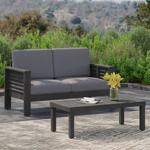 Acacia Wood Loveseat And Coffee Table Set With Cushions - Best Buy Furniture
