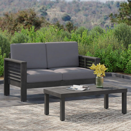 Acacia Wood Loveseat And Coffee Table Set With Cushions - Best Buy Furniture