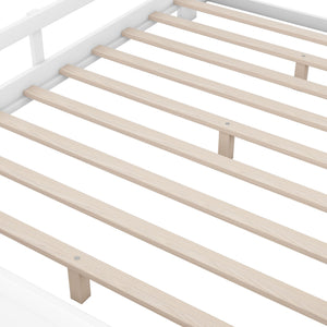 Wood Platform Bed With Built In LED Light, Storage Headboard And Guardrail