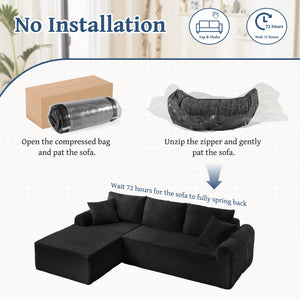 Modular Sectional With Arched Armrests, Includes 3 Back Cushions & 2 Throw Pillows