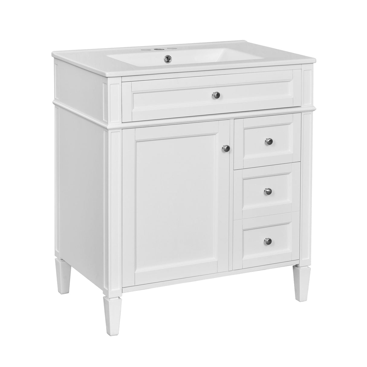 Bathroom Vanity With Top Sink, 2 Doors And 3 Drawers, Freestanding Set With Mirror Cabinet