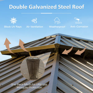 10' x 12' Hardtop Gazebo with Galvanized Steel Double Roof, Curtains, and Netting