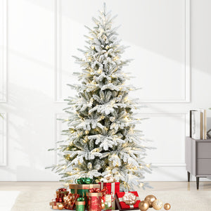 6FT Snow Flocked Artificial Christmas Tree with LED Lights