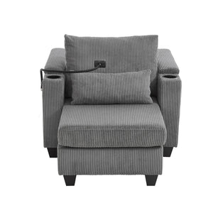 Convertible Chaise Lounge Sofa Chair With USB Ports, Cup Holders, Phone Holder And Storage