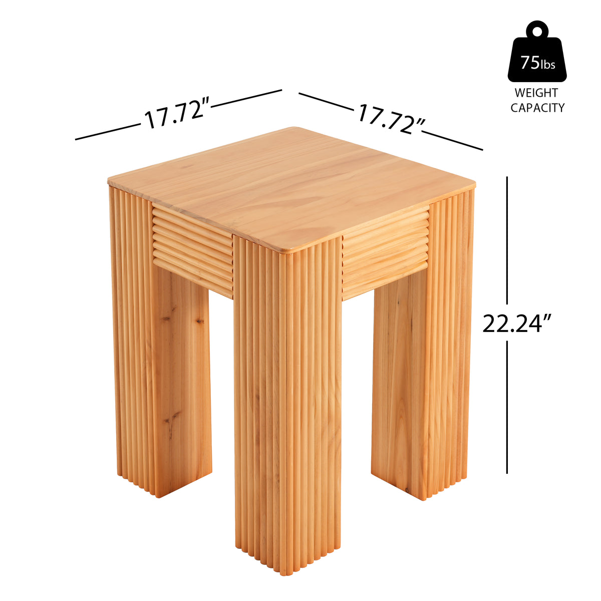 Natural Pine Wood Fluted Side Table with Elephant-Leg Design