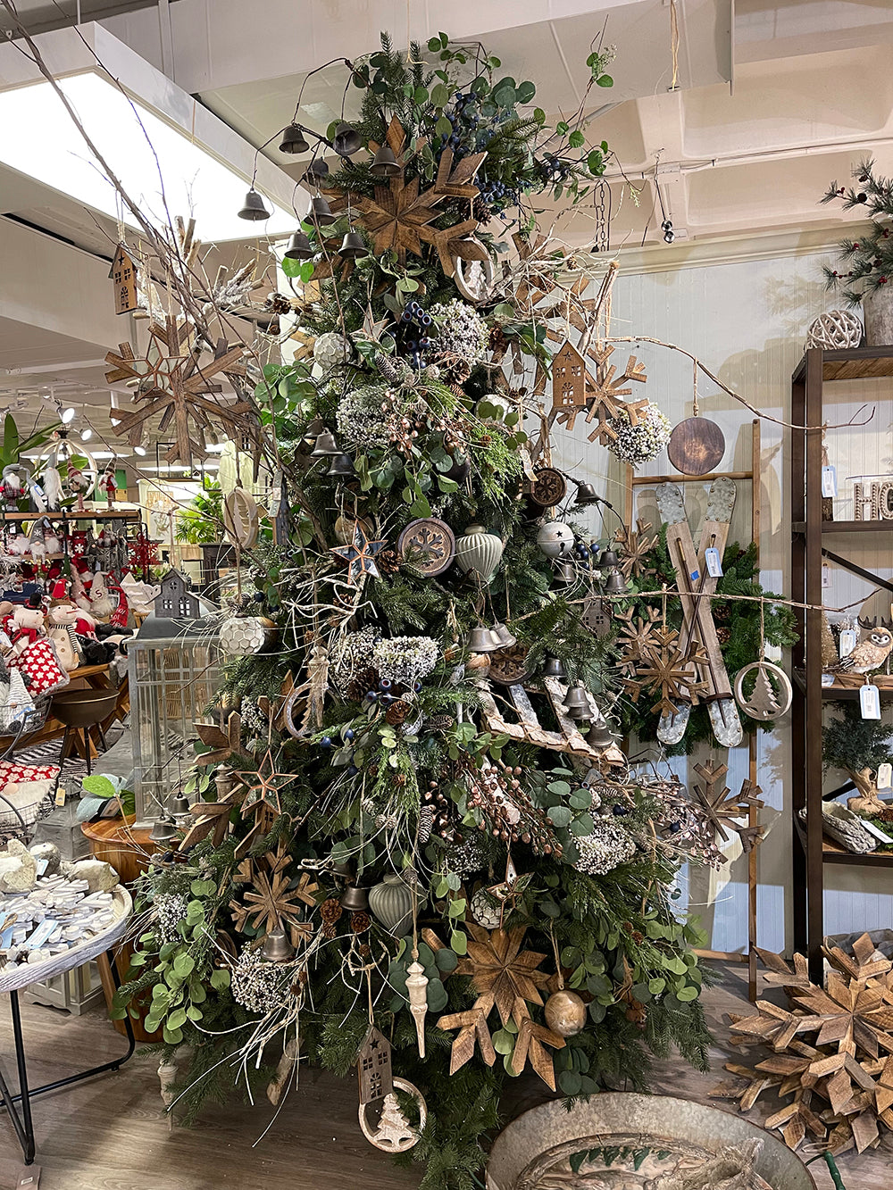 17.7" x 17.7" Large Fir Wood Snowflake Ornaments - Set of 2