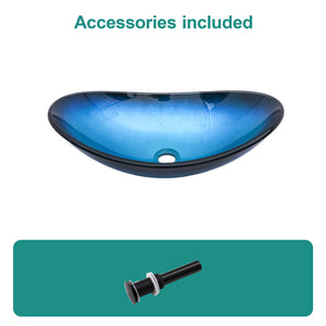 Tempered Glass Vessel Sink With Boat Shape Pop-Up Drain