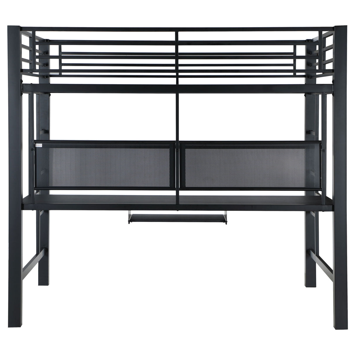 Ranier - Full Workstation Loft Bed, Full Length Desk, Safety Rails And Storage Shelves - Black