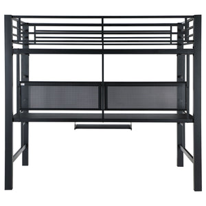 Ranier - Full Workstation Loft Bed, Full Length Desk, Safety Rails And Storage Shelves - Black