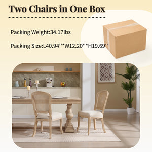 French Country Dining Chairs Set of 2, Upholstered with Rattan Fan-shaped Back