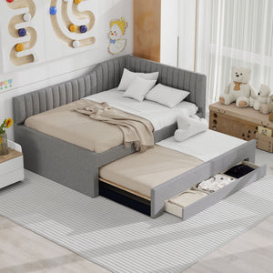 Upholstered Daybed With Trundle And 3 Drawers
