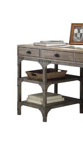 Gorden - Weathered Antique Metal Writing Desk - Oak - Best Buy Furniture